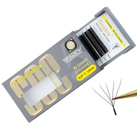 SEEDEW 5D Lash Extensions, 0.07mm C Curl 14mm 12 Rows/Tray, W Shape Flat Stem, Korean PBT Volume False Eyelashes Grafting for Beginner Artist, Lash Tech, Beauty Salon(5D-Matte Black-0.07-C-14mm)