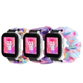 Astorgos 3pack Elastic Scrunchie Band Compatible with Gizmo Watch 3 2 1/Gabb Watch 3e 3 2 1/SyncUP Kids Watch, Strechy Loop Replacement Strap for Childrens, Purple-Pink+Pink-Blue+Oil-Painting