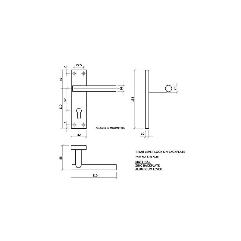 HANDLESTORE T-Bar Lever Backplate Door Handle | Black Door Handles