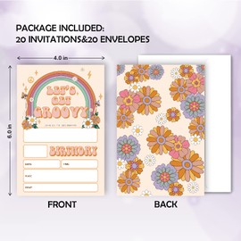 grapehiker 20 Sets Let's Get Groovy Birthday Party Invitations With Envelopes,Retro 70s Face Flowers Double-sided Printed Birthday Party Invite Cards Invitations for Teen Girls Kids,Skate Invites