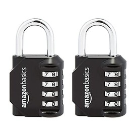 Amazon Basics - Candado de combinación de 4 dígitos, negro, paquete de 2