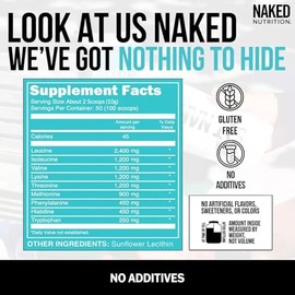 NAKED EAAs Amino Acids Powder - 50 Servings - Vegan Unflavored Essential Amino Acids 500 Grams - Instantized All Natural EAAs Powder Supplement