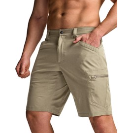 CQR Men's Hiking Cargo Shorts, Quick Dry Stretch Tactical Outdoor Shorts, Lightweight Camping Golf Shorts with Multi Pockets, Rocky Shorts Tan, 32W x 10L