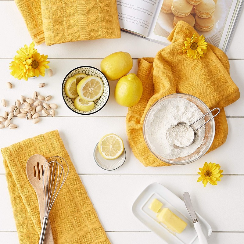 DII Basic Terry Collection Windowpane Dishtowel Set, 16x26, Honey Gold