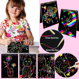 JUNQIU US Scratch Paper Art for Kids, 2 Pack Bulk Rainbow Scratch Paper Crafts Toys for 3 4 5 6 7 8 9 10 Years Old Girls Kids Birthday Gifts