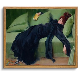 KBKBART Vintage Framed Wall Art, Moody Wall Decor Decadent Young Woman After the Dance Victorian Decor Canvas Paintings, Vintage Wall Decor for Bedroom Living Room Home Office Classical Bathroom Decor Wall Art (16"x24")