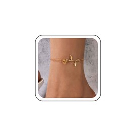 Wendalern Boho Rose Flower Ankle Bracelet Gold Sideway Birth Flower Anklet Summer Beach Geometric Floral Ankle Chain Foot Jewellery for Women and Girls, Metal