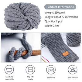 YushengTai Thick Wool, Pack of 2, 500 g, Dark Grey Cuddly Wool, Thick Wool, Chunky Woo Wool, Thick Yarn, Fluffy Can Be Used for Knitting Cushions, Blankets, Scarves and Hats