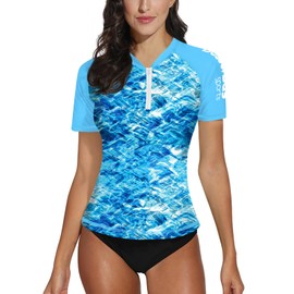 BesserBay Women Half Zip UPF 50+ Sun Protection Rash Guard Top Surfing Shirt Lightweight Uv Rash Guard Shirt Sea in The Sunshine M