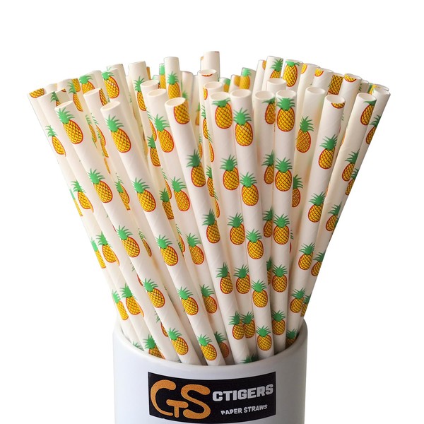 CTIGERS Cute Pineapple Patterns Paper Straws Summer Friut Style Biodegradable