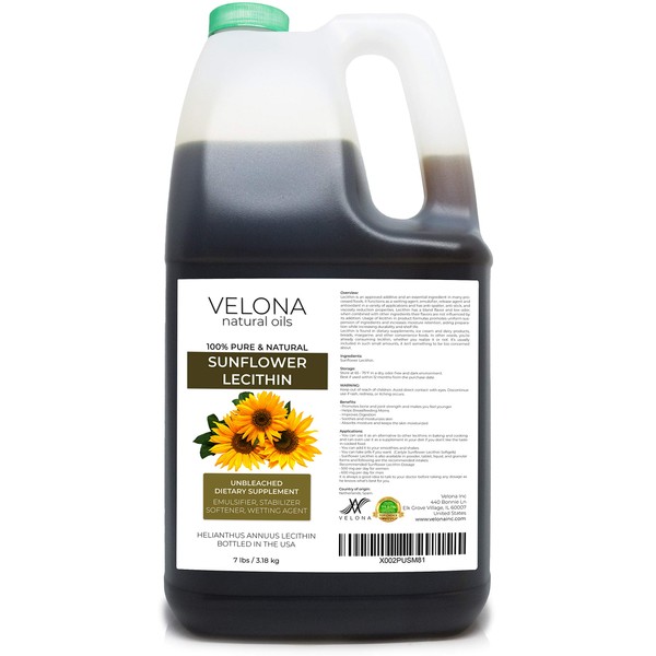 velona Pure Liquid Sunflower Lecithin 7 lb | Food Grade | Unbleached | Emulsifier, Stabilizer, Softener, Smoother, Wetting Agent | Use Today - Enjoy Results