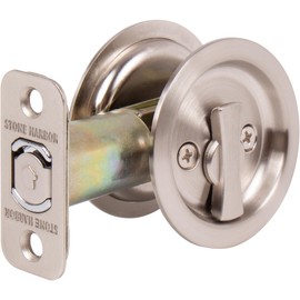 Round Pocket Door Lock, Privacy (Bed/Bath) Latch, 2-3/8" Backset, RCL, Satin Nickel by Stone Harbor Hardware
