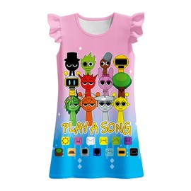 Girls Sprunki Dress Little Kids Music Game Outfit for 3-12 Years Casual Child Home Clothes