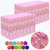 2 Packs Pink Metallic Foil Fringe Tinsel Table Skirts for