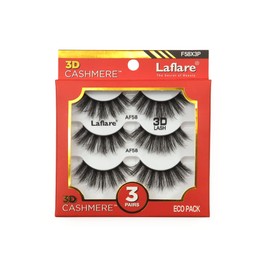 Laflare 3D Cashmere False Eyelashes 3 pcs Multipack, Ultra Soft, Glam, Wispy, Fresh, Luxurious, Cruelty-Free, Reusable, 100% Cashmere Texture, Fake Eyelashes 3 Pairs Eco Pack (F58X3P)