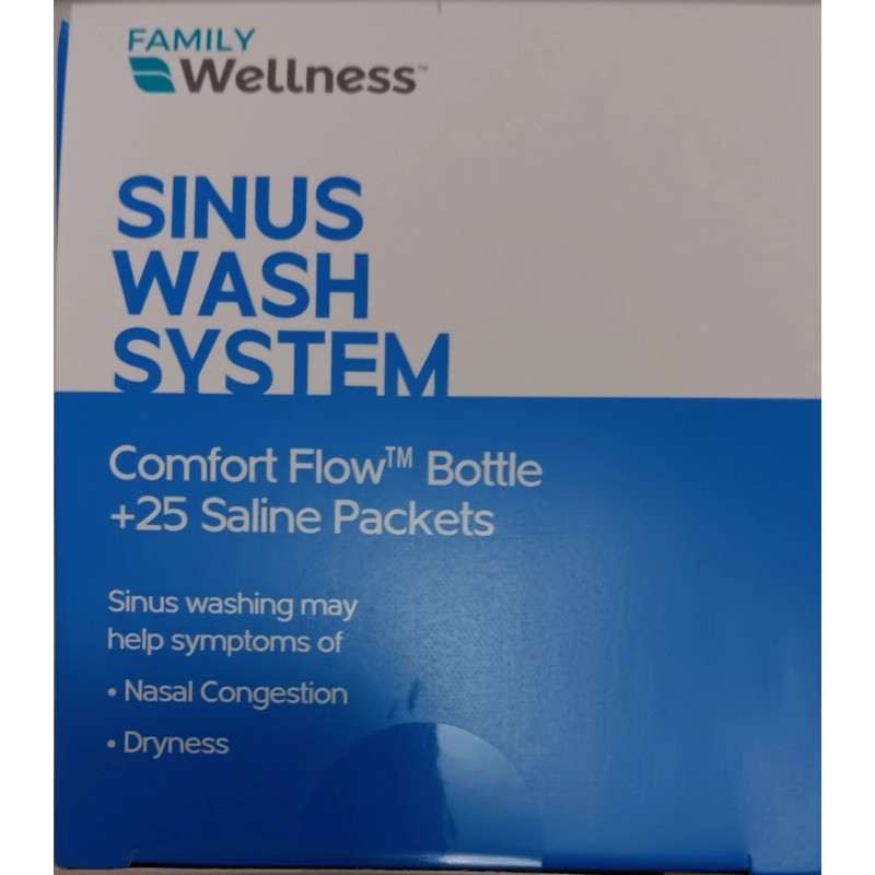 FAMILY Wellness™SINUS WASH SYSTEM Comfort Flow Bottle + 25 Saline