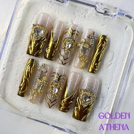 NailPhoria｜SURPRISE DEAL Collections (70 Styles) acrylic press nails:_Golden Athena_M