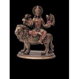 Ganeshaartsncrafts Durga Statue on Lion 3.5 Inch Bonded Bronze Sherawali MATA Moorti Hindu Goddess Divine Mother Navratri Puja Idol Goddess Ambe Maa Ambika Kali Figurine for Car Dashboard