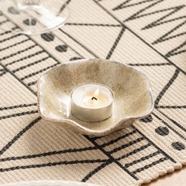 Candle Holders for Pillar Candles, Tealight Candle Holder, Candle Stand, Ceramic Candle Plate Tray, Candle Holder Decor for Dinning, Party, Wedding, Birthday, Anniversary Decorations, 1pack (Camel)