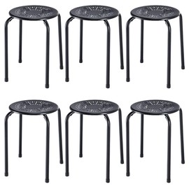 Casart Round Steel Stool Set of 6 Stackable 17.5-Inch Backless Nesting Stool with Metal Frame, X-Shape Connection & Non-Slip Feet Plastic Stool for Home, Office, Classroom Flexible Seating(Black)