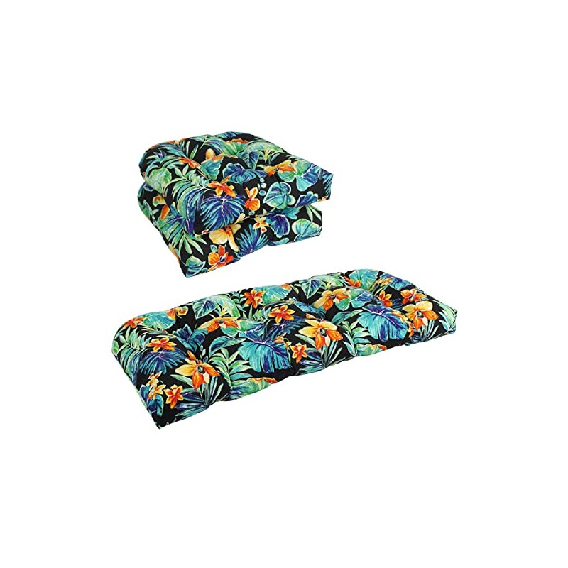Blazing Needles Outdoor Rounded Back Settee Cushion Set, Beachcrest Caviar