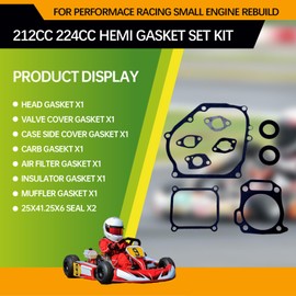 New Upgrade Rebuild 212cc 224cc Hemi Gasket Set Kit for Predator Tillotson Lifan Ducar Locin 210 212 213 224 Mini Bike Go Kart Engine,for Performace Racing Small Engine Rebuild