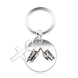 Uloveido Stainless Steel Mountain Keychain Keyring with Ankh Cross Charm, Inspirational Faith Gift Mustard Seed Jewelry for Women Y763 (Cross Heart)