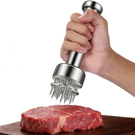 Stainless Steel Meat Tenderizer with Needle Blades, Dishwasher Safe Kitchen Tool for Beef, Pork and Chicken