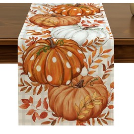 Calabazas - Camino de mesa de otoño de 13 x 72 pulgadas, hojas de otoño de temporada de Acción de Gracias, cosecha, cocina, mesa de comedor, decoración para interiores y exteriores, decoración de
