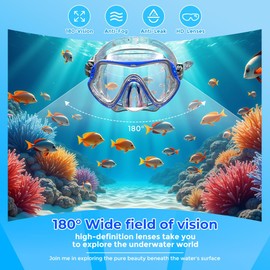 Diving mask Breathing Tube Set, Fully Dry Professional Diving Goggles, Nose Protection Integrated Snorkeling Goggles (Blue&Transparent)