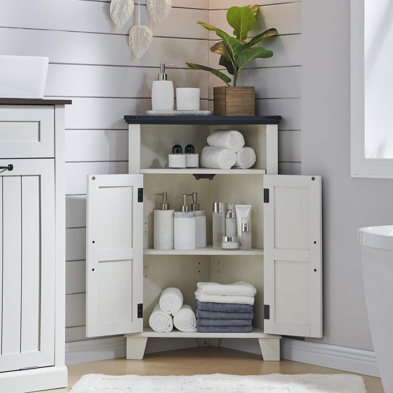 ACCOHOHO Corner Bathroom Cabinet, Farmhouse Small Corner Cabinet with Barn
