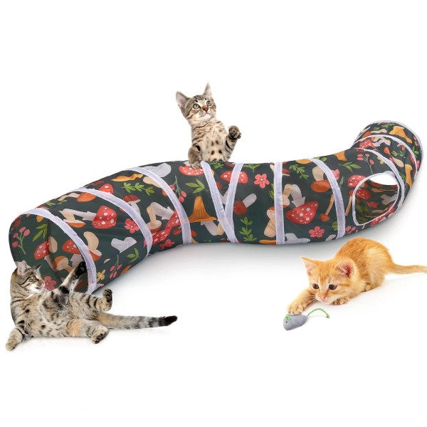 Glittme Cat Tunnel - S-Shape Peekaboo Cave with Toys, Foldable