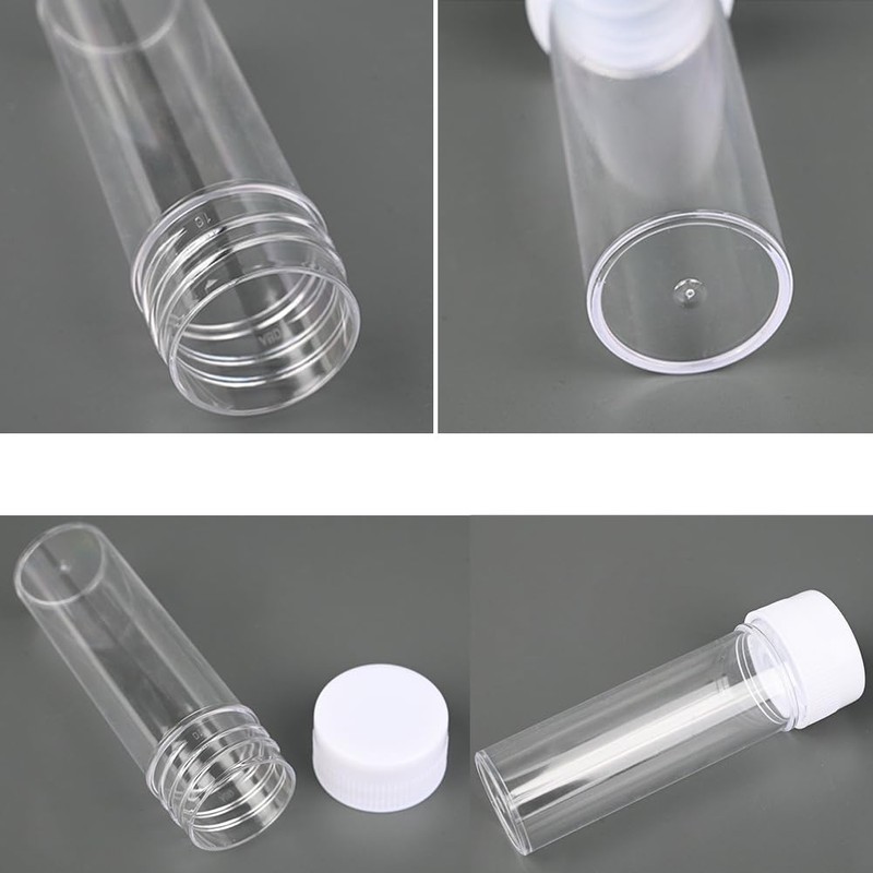 12Pcs 25ML Empty Clear Plastic Test Tubes with White Screw