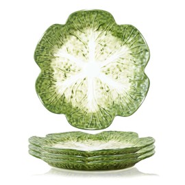 KXZ Set of 4 Green Ceramic Salad Plate, 10.5 Inch Porcelain Decorative Plates for Kitchen, Round Appetizer Bowl for Dessert, Decorative, Dinner, Pancakes, Steak