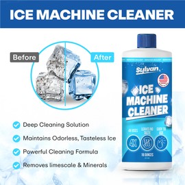 Sylvan Ice Machine Cleaner and Descaler | 2x 16 oz (8 uses) | Free Cloth | Made in USA | Nickel Safe Ice Maker Cleaner and Descaler | Universal Compatibility for Commercial & Residential Ice Makers