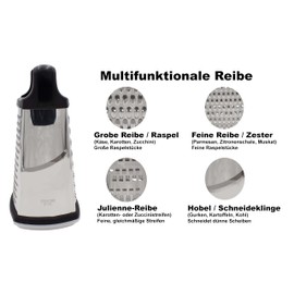 mucHome 4-seitige Küchenreibe Edelstahl mit Behälter, Vierkantreibe Reibe Käsereibe Gemüsereibe vielseitige Reibe für Gemüse und Käse, Grobes, Feines, Julienne und Hobel