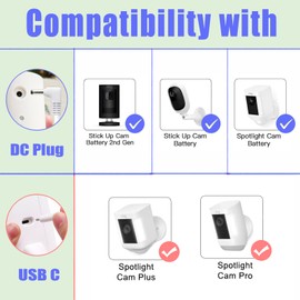 13 Ft Power Adapter Compatible with Ring Stick Up Cam, Spotlight Cam Pro/Plus, Weatherproof Indoor Outdoor Camera Plug Cord, with USB-C Adapter