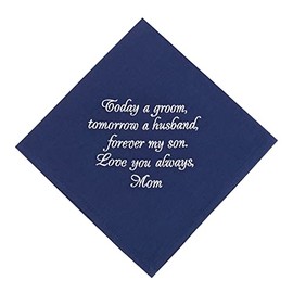 Gifts for Groom from Mom on Wedding Day Embroidered Cotton Navy Blue Grooms Handkerchief To My Son Gift