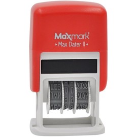 MaxMark Self-Inking Rubber Date Office Stamp with Due by Phrase & Date - Red Ink (Max Dater II), 12-Year Band