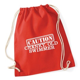 Hippowarehouse Caution! Cranky, Old Swimmer Swimming Drawstring Cotton School Gym Kid Bag Sack 37cm x 46cm, 12 litres