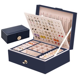 Schmuckkästchen Teenager Mädchen Ninonly Schmuckkasten Ohrringe Mit 2 Ebenen Schmuckaufbewahrung Schmuckkästchen Ohrringe Mädchen Pu-leder Schmuckkasten für Ohrringe,Ringe, Armbänder Blau