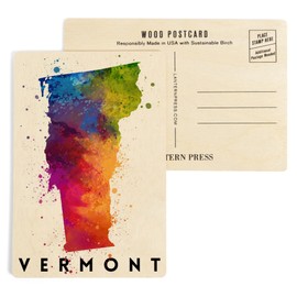 Vermont, State Abstract Watercolor (4x6 Birch Wood Postcards, 2-Pack Stationary, Rustic Home Wall Decor)