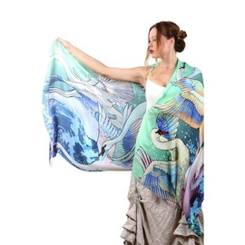 Fair Swans Hand Painted and Digitally Printed Pure Cotton Wedding Shawl Scarf