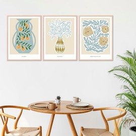 CILFFVI Framed Wall Art Set of 3, 12"x16" Minimalist Floral Prints, Modern Botanical Artwork for Living Room, Bedroom, Office, Neutral Beige and Green, Ready to Hang