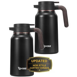 2 PCS Thermal Coffee Carafe 70 oz - 36 Hour Hot Stainless Steel Carafes for Hot Liquids-Insulated Coffee Carafes For Keeping Hot/Cold Coffee, Tea, Water, Drink Dispenser for Parties(Black/Black)