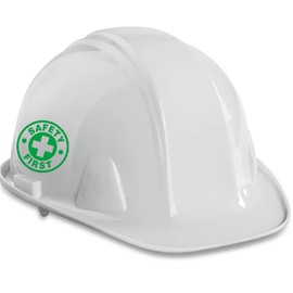 1 SET OF 6, 2 INCH DIAMETER GREEN SAFETY FIRST VINYL STICKERS DECALS FOR HARD HAT HELMET, ** Hats are not included. Only for demonstration.