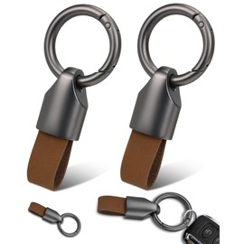 2 Pcs Car Key Chain Ring, Key Fob Holder with Keyrings Zinc Alloy Buckle, Multifunctional Leather Key Accessory with Metal Spring O Rings Clip Keychain for Men Women (brown)