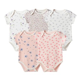 Baby Girls Short-Sleeve Bodysuit,100% Cotton 5 Pack of Baby Girls Clothes,0-24 Months Soft Breathable Summer/Spring Rompers