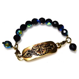 Elaine Coyne Collectible Artwear Satin Antiqued Brass Neo-Victorian Dragonfly Interchangeable Rockband Bracelet - Iridescent Jet Crystal (8)