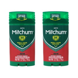Mitchum Men Antiperspirant & Deodorant Stick, Triple Odor Defense Invisible Solid, 48 Hr Strength & Protection, Intense Energy, 2.7 Oz - 2 Pack